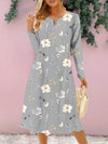 Floral Notched Long Sleeve Midi Dress Charcoal Casual Dresses - Tophatter Daily Deals