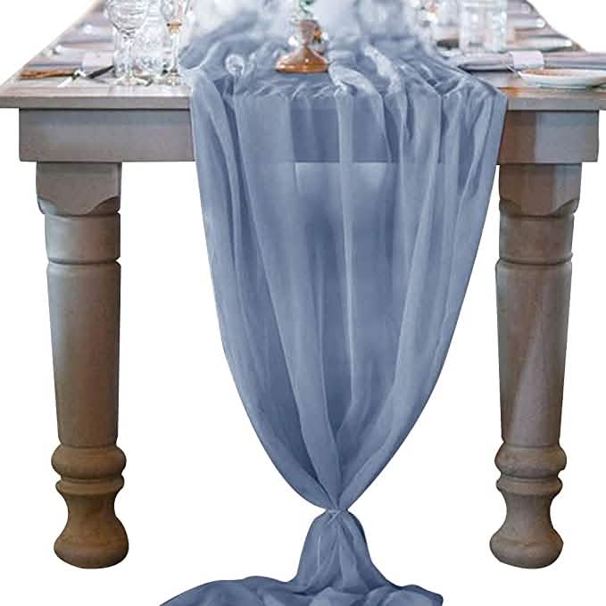10Ft. Chiffon Table Runner Dusty Blue Furniture & Decor - Tophatter Daily Deals
