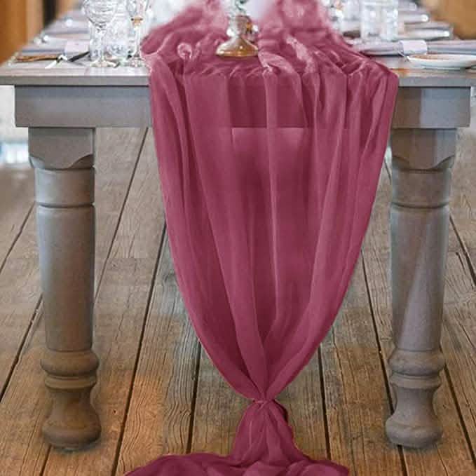 10Ft. Chiffon Table Runner Burgundy Furniture & Decor - Tophatter Daily Deals