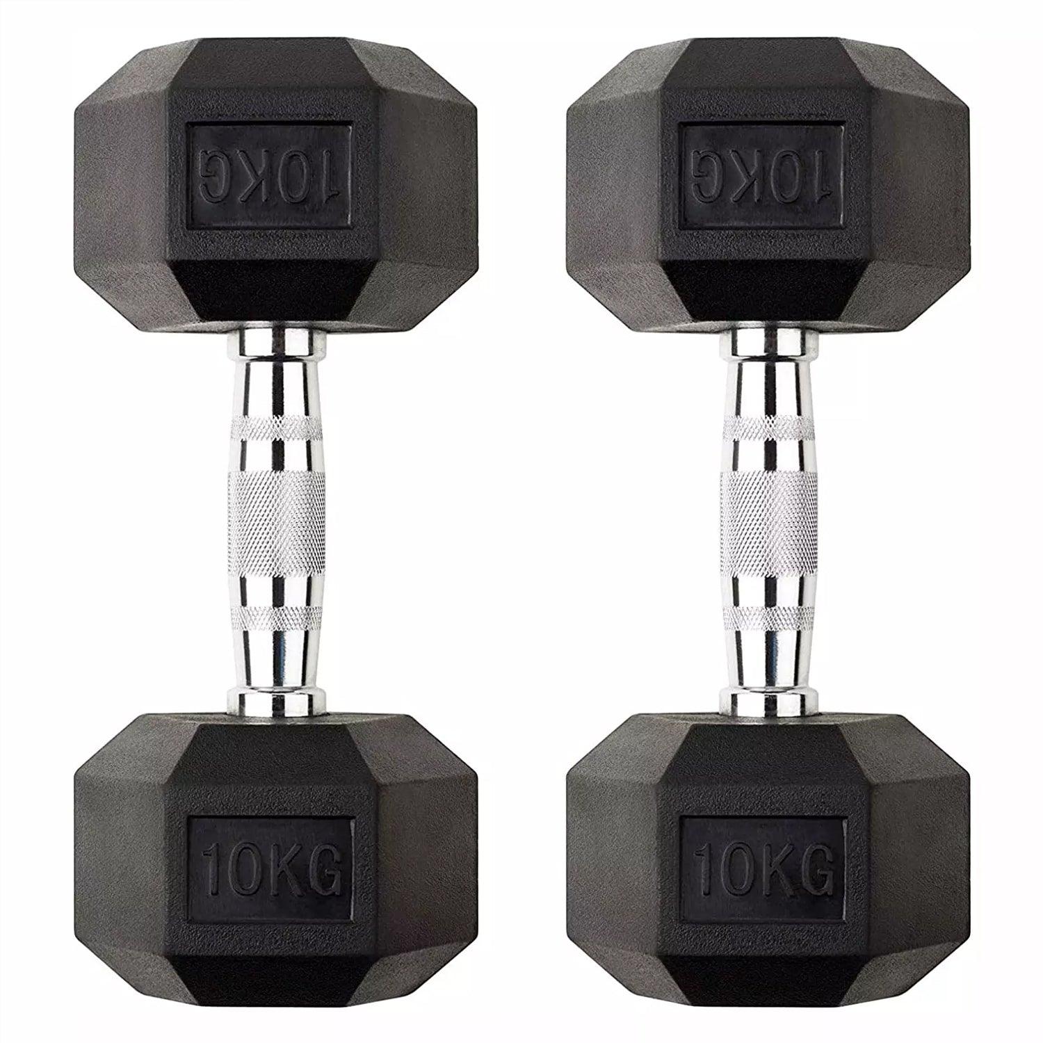 Hex Dumbbells Set - 2.5kg-30kg Pair of Cast Iron Dumbbell Hand Weights Rubber Encased Hexagonal Gym 2 x 10 Kg Dumbbeells - Tophatter Daily Deals