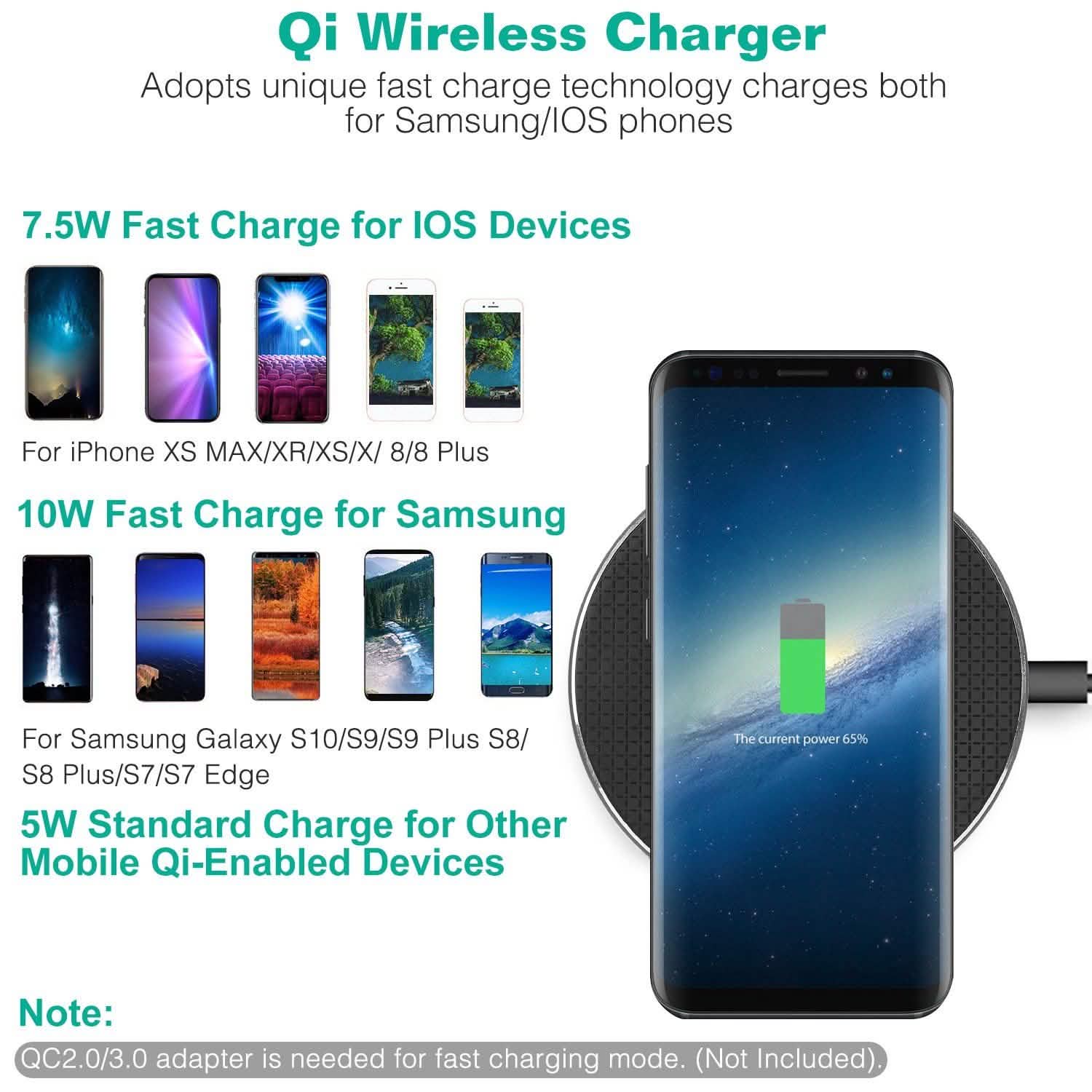 10W Qi Wireless Charger Mobile Accessories - Tophatter Daily Deals