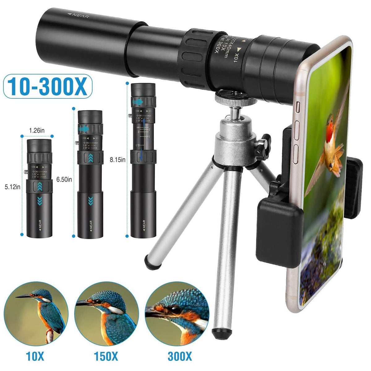 10X-300X Zoom Monocular Telescope High Definition Phone Telephoto Lens Mobile Accessories - Tophatter Daily Deals