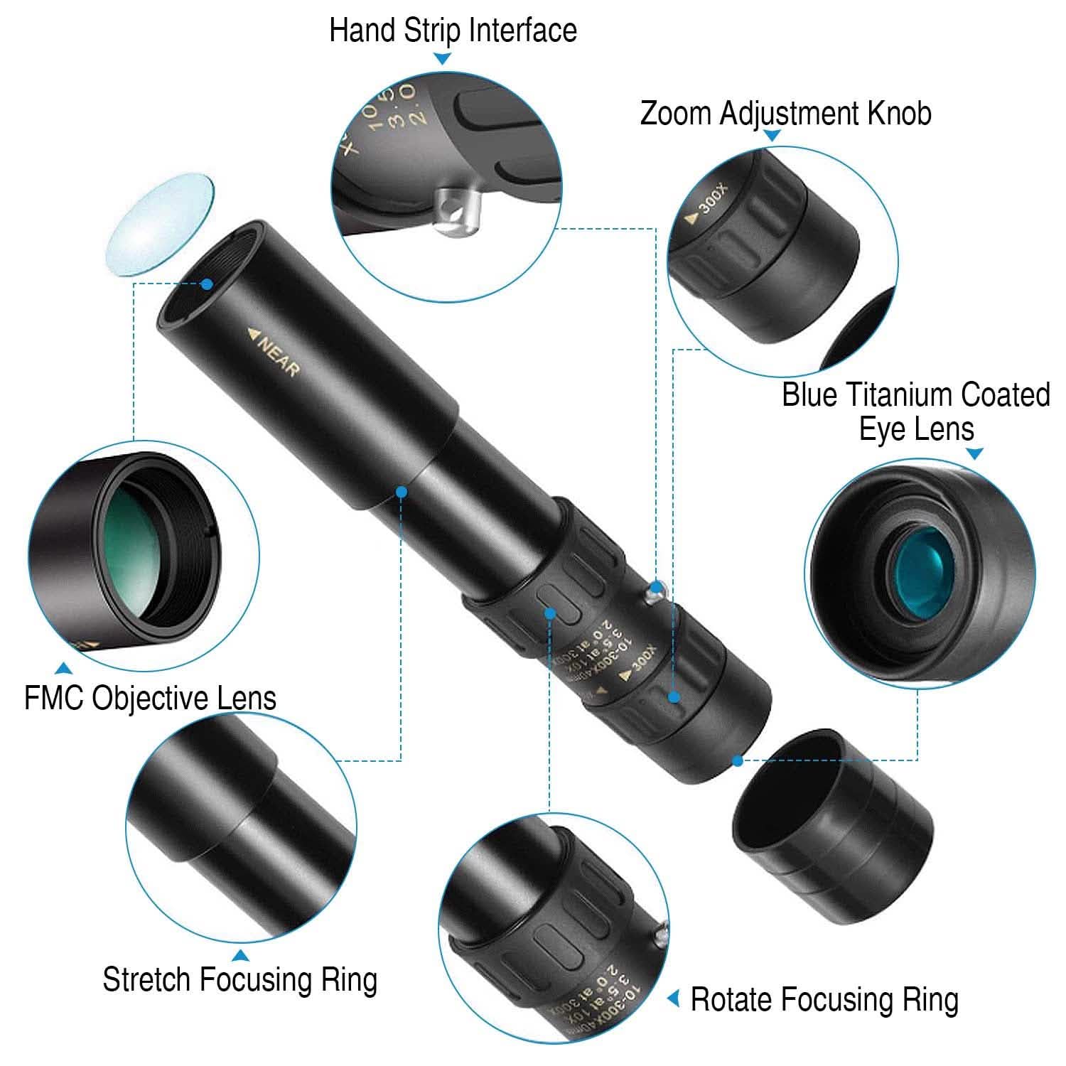 10X-300X Zoom Monocular Telescope High Definition Phone Telephoto Lens Mobile Accessories - Tophatter Daily Deals