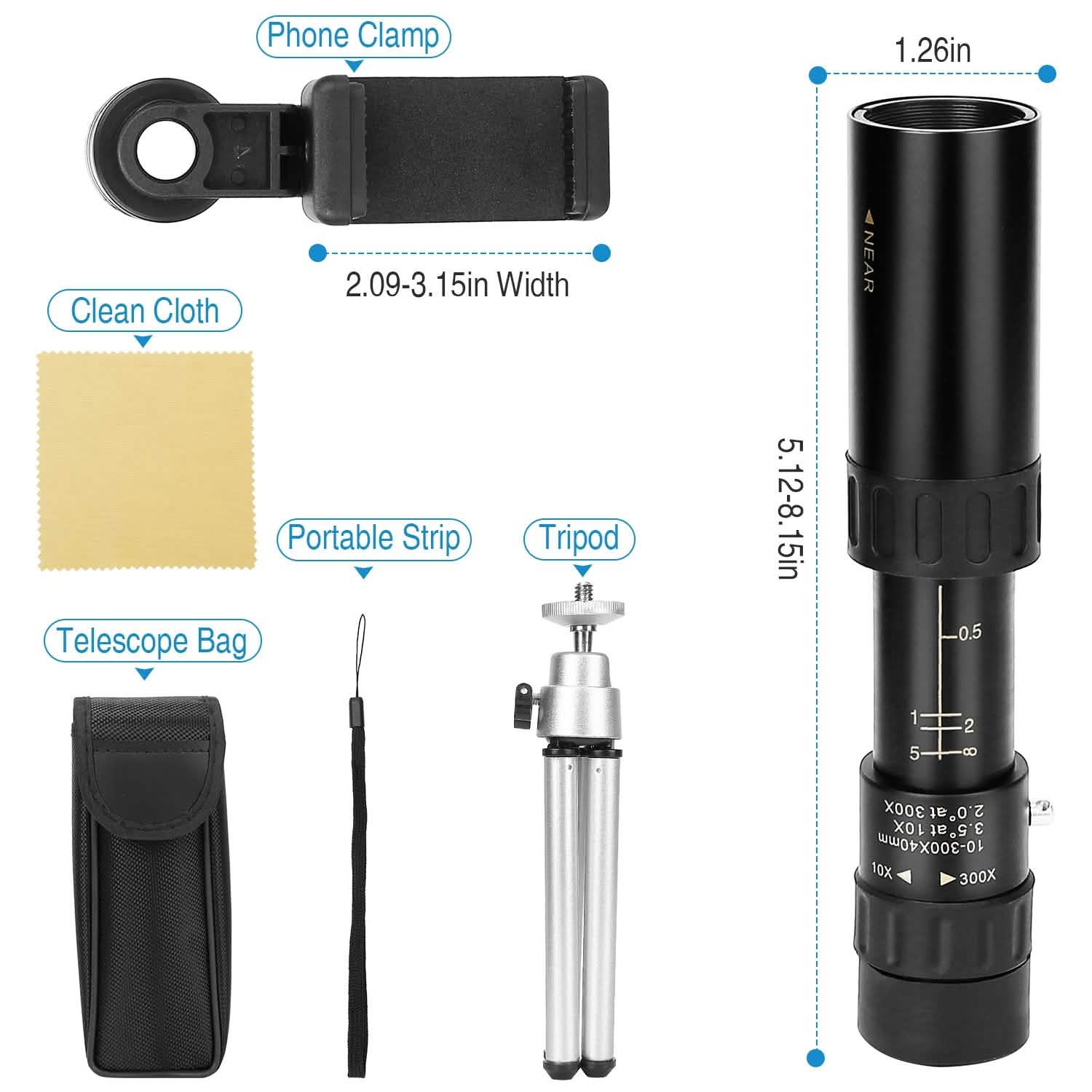 10X-300X Zoom Monocular Telescope High Definition Phone Telephoto Lens Mobile Accessories - Tophatter Daily Deals