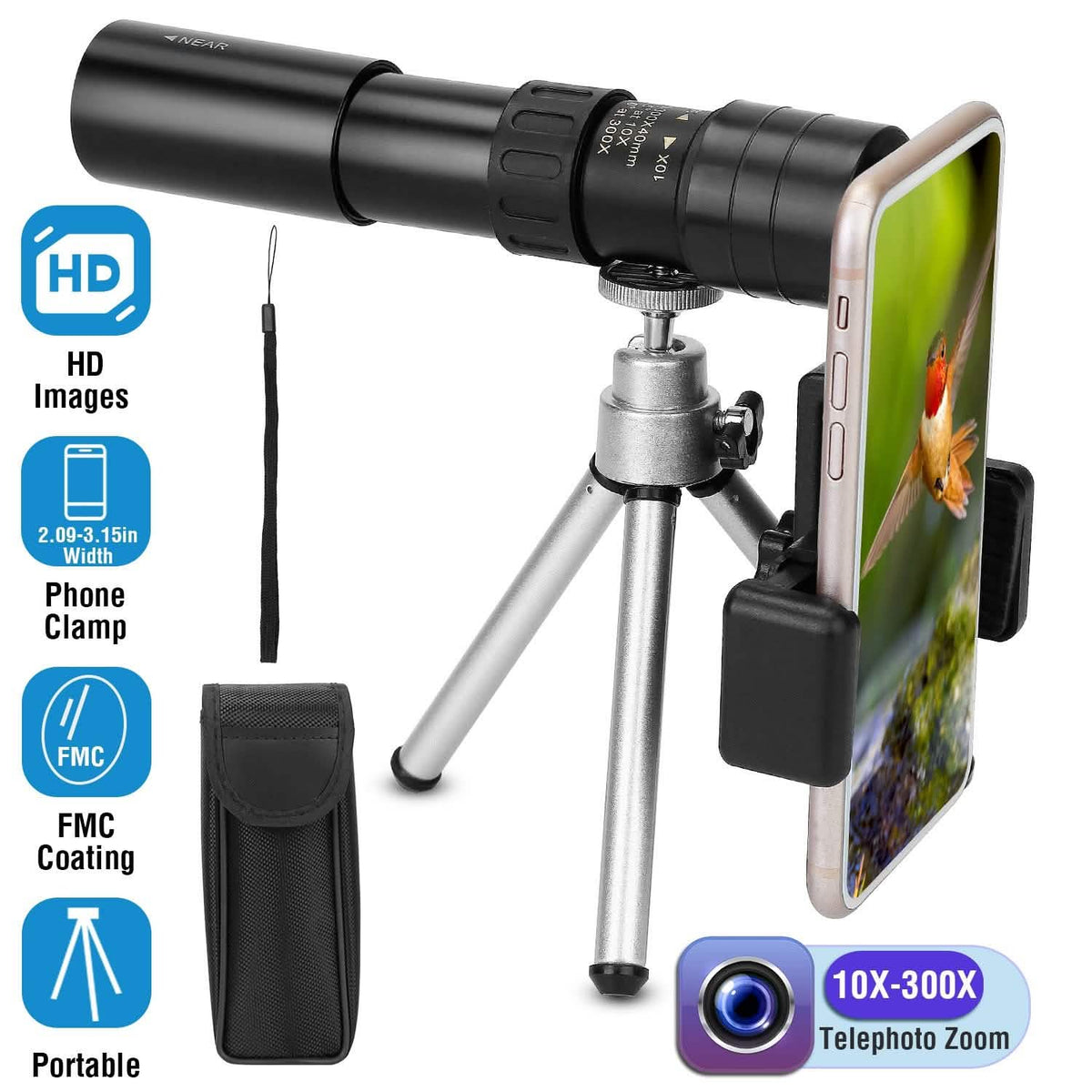 10X-300X Zoom Monocular Telescope High Definition Phone Telephoto Lens Mobile Accessories - Tophatter Daily Deals