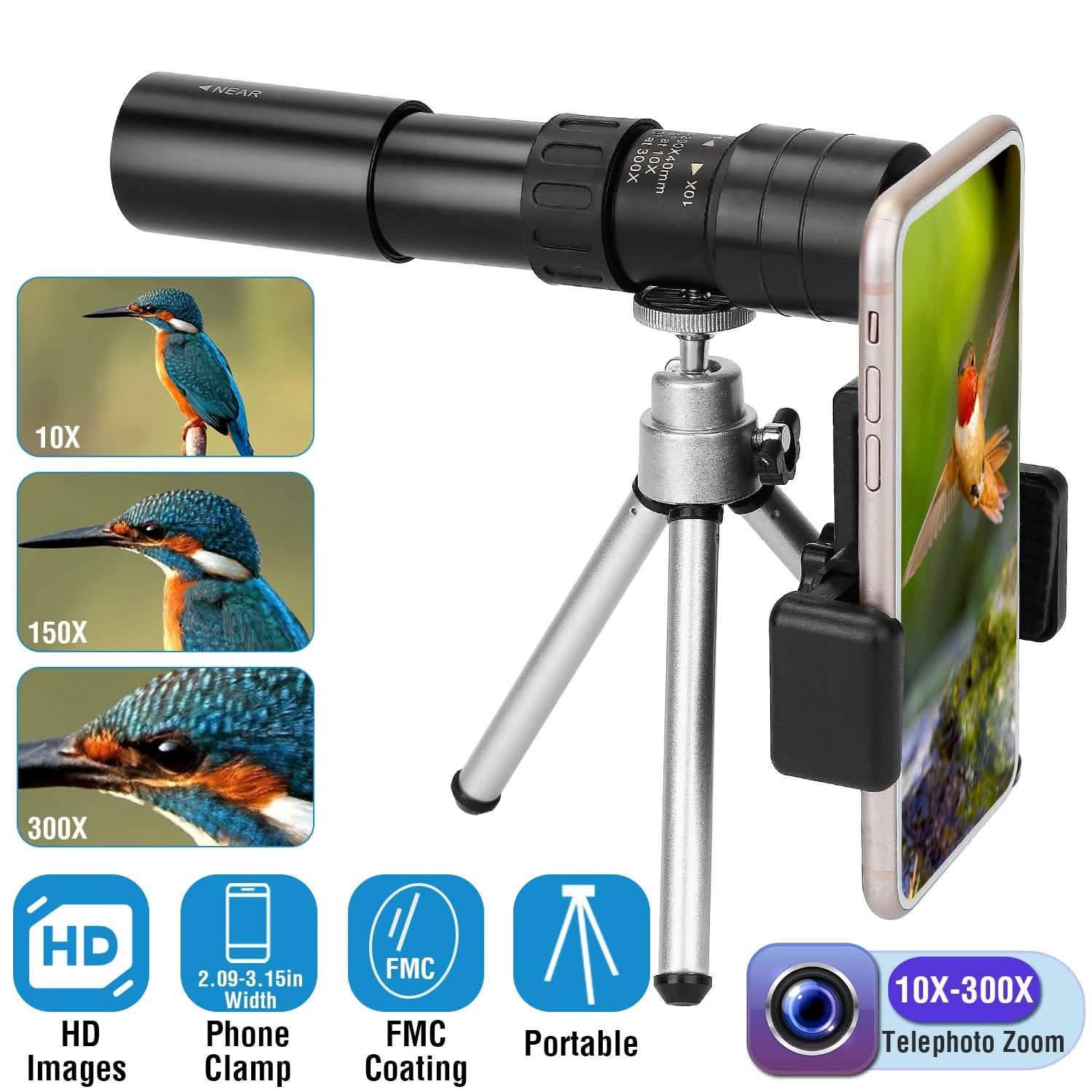 10X-300X Zoom Monocular Telescope High Definition Phone Telephoto Lens Mobile Accessories - Tophatter Daily Deals