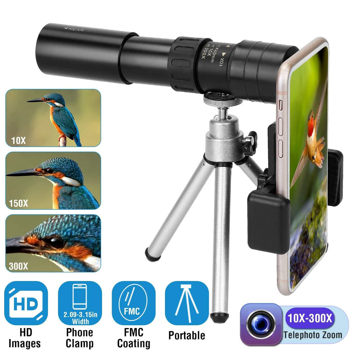 10X-300X Zoom Monocular Telescope High Definition Phone Telephoto Lens Mobile Accessories - Tophatter Daily Deals