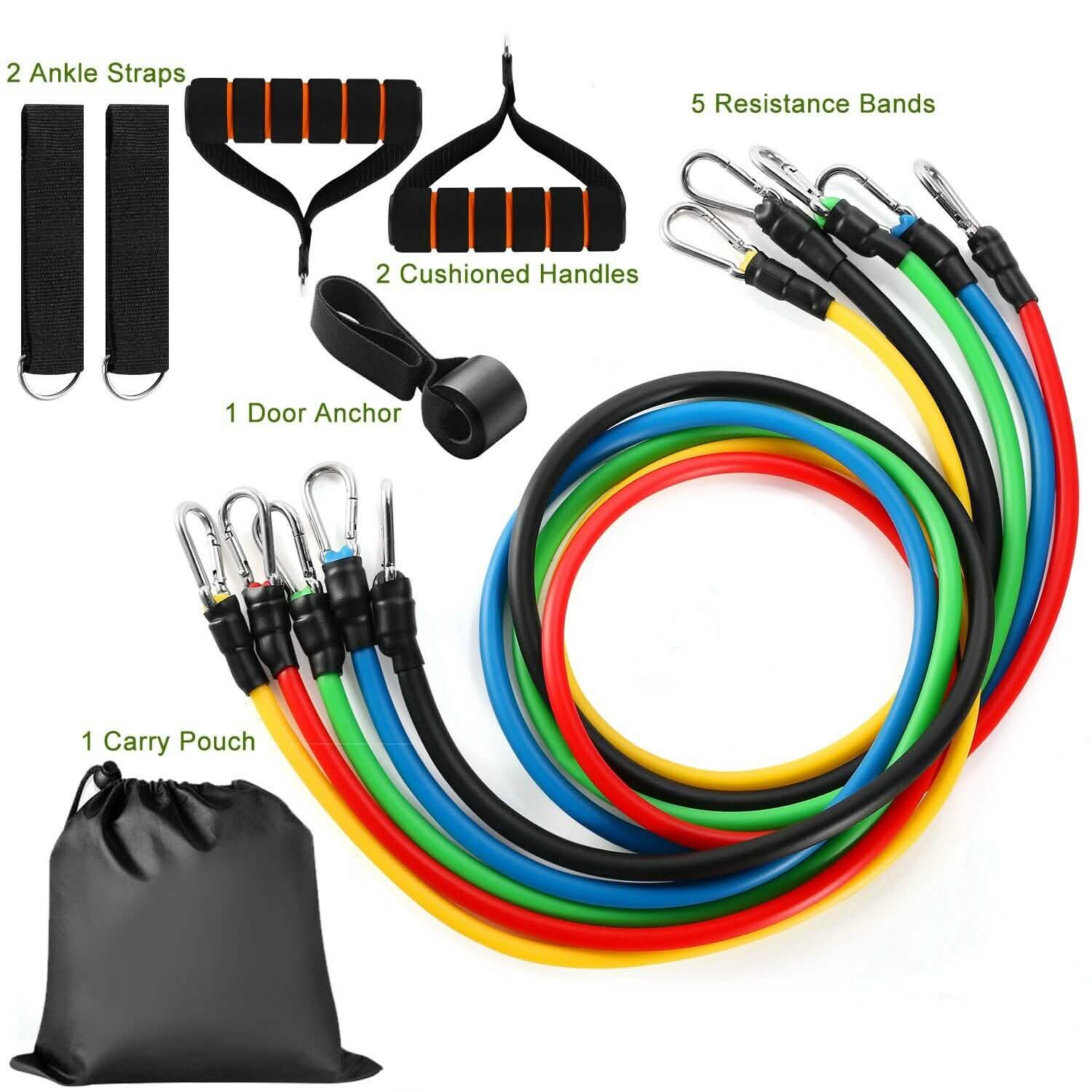 11-Piece Set: Resistance Bands Set Fitness Fitness & Exercise - Tophatter Daily Deals
