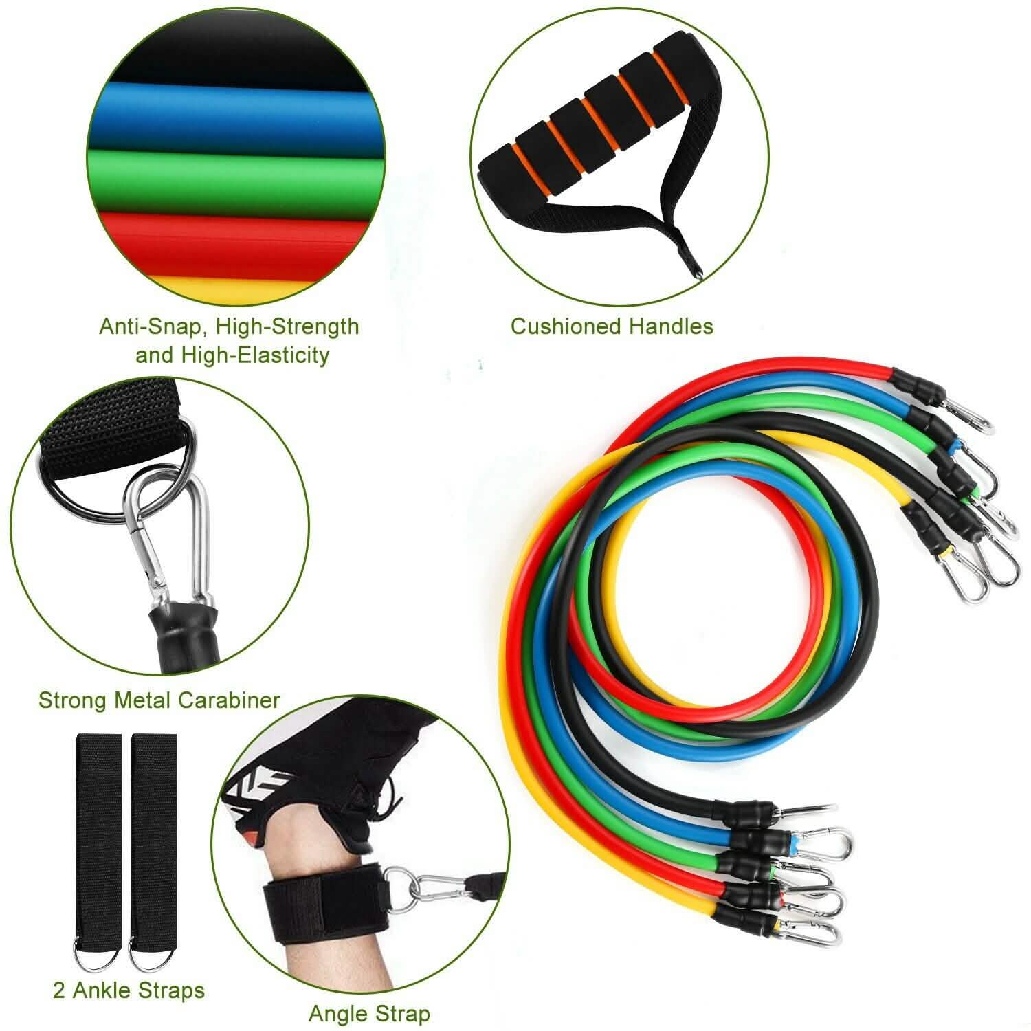 11-Piece Set: Resistance Bands Set Fitness Fitness & Exercise - Tophatter Daily Deals