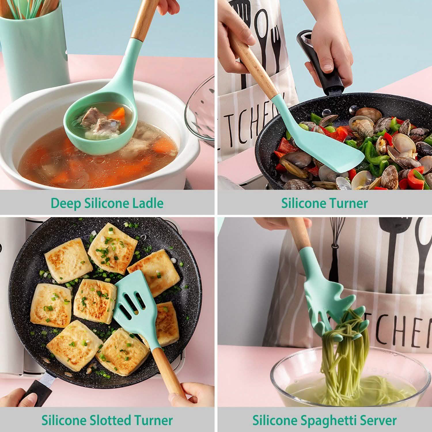 11-Piece: Silicone Cooking Utensil Set Kitchen Tools & Gadgets - Tophatter Daily Deals