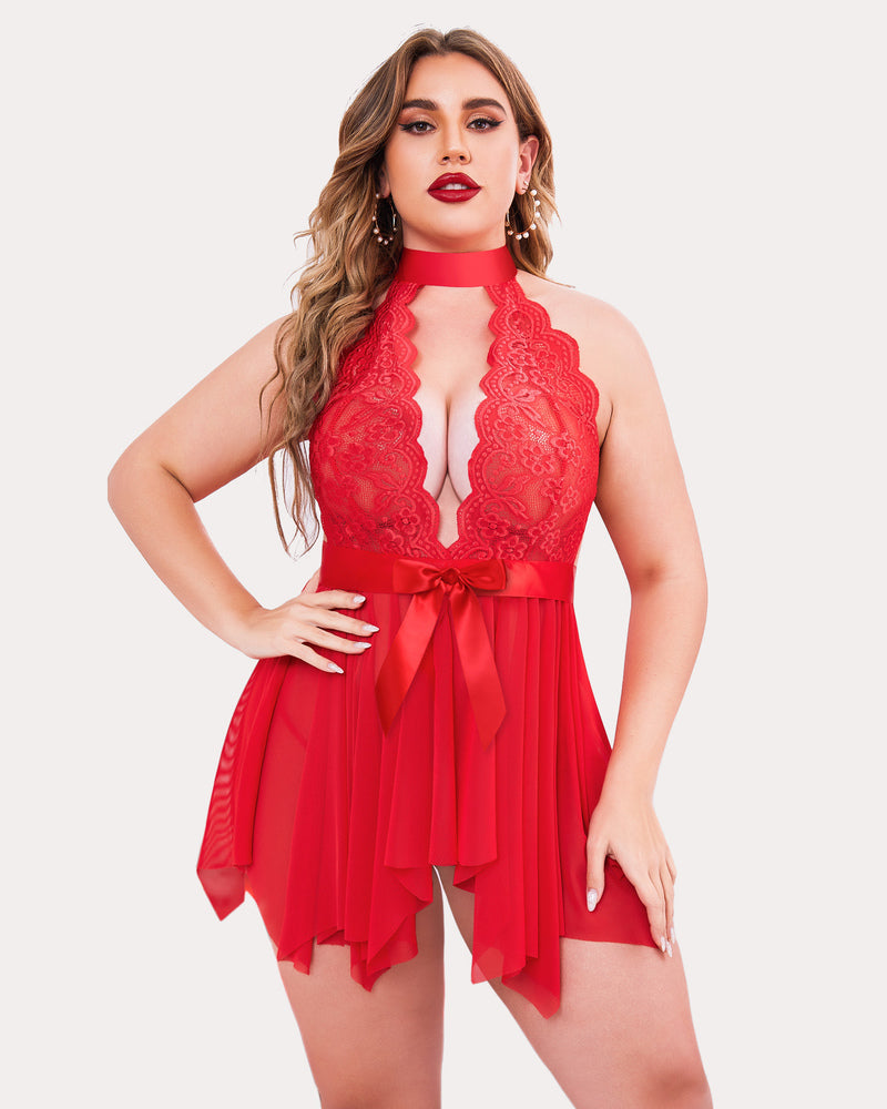 Plus Size Babydoll Teddy Red Lingerie Sets-Plus size - Tophatter Daily Deals
