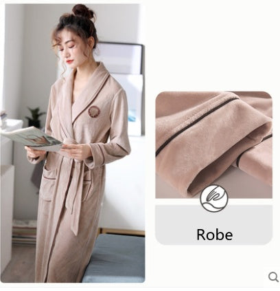 Burgundy island velvet fabric winter unisex flannel robe for men & women Khaki Woman 0 - Tophatter Daily Deals