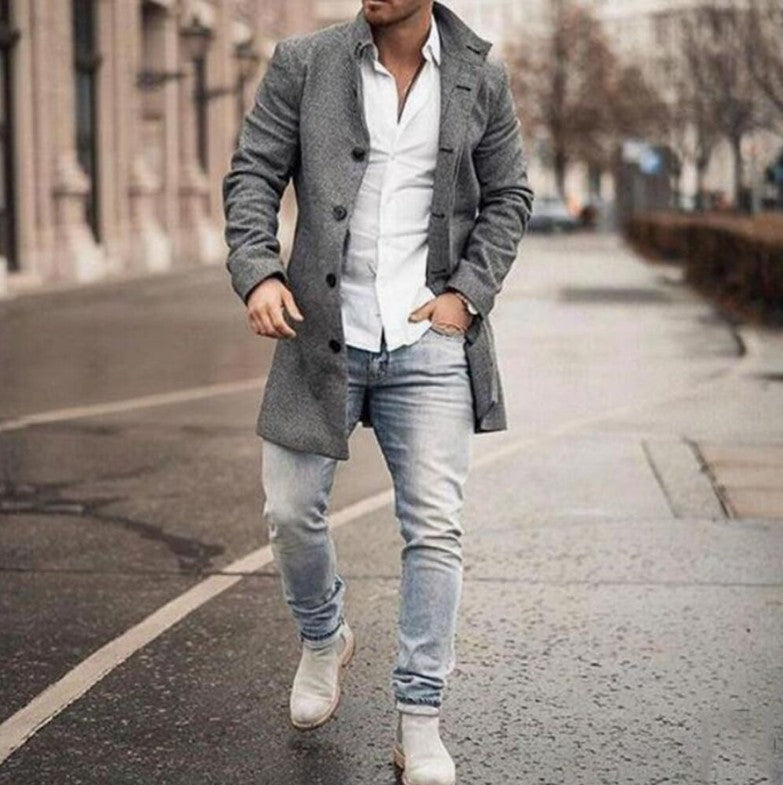 Warm Men's Midlength Coat - Stand Collar, Wool, City 3D Changing Face Moving Picture Frame - Tophatter Daily Deals
