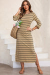 Slit Striped Round Neck Midi Dress Casual Dresses - Tophatter Daily Deals