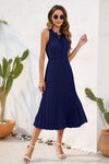 Swiss Dot Tie Neck Sleeveless Dress Cobald Blue Casual Dresses - Tophatter Daily Deals