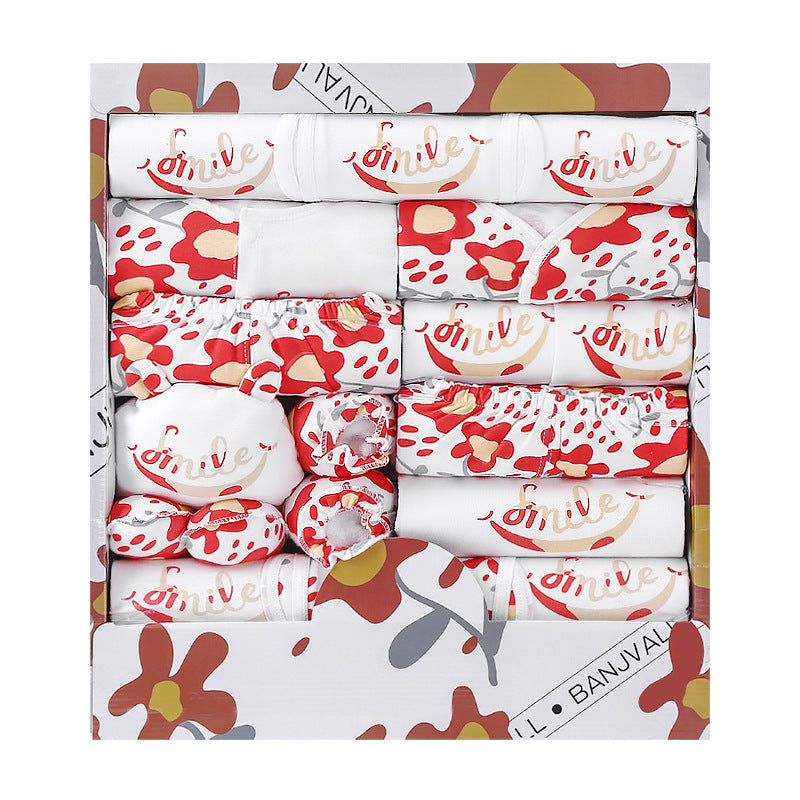 18 Piece Cotton Newborn Clothes Gift Box Set Flower Red 59cm 0 - Tophatter Daily Deals