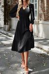 Smocked Surplice Long Sleeve Midi Dress Black Casual Dresses - Tophatter Daily Deals