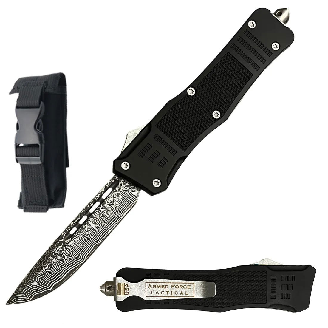 9" Damascus Ghost Out Of The Front Tactical Automatic OTF Pocket Knife - TOPHATTER'S ARMORY DEALS Collectible Weapons - Tophatter Daily Deals