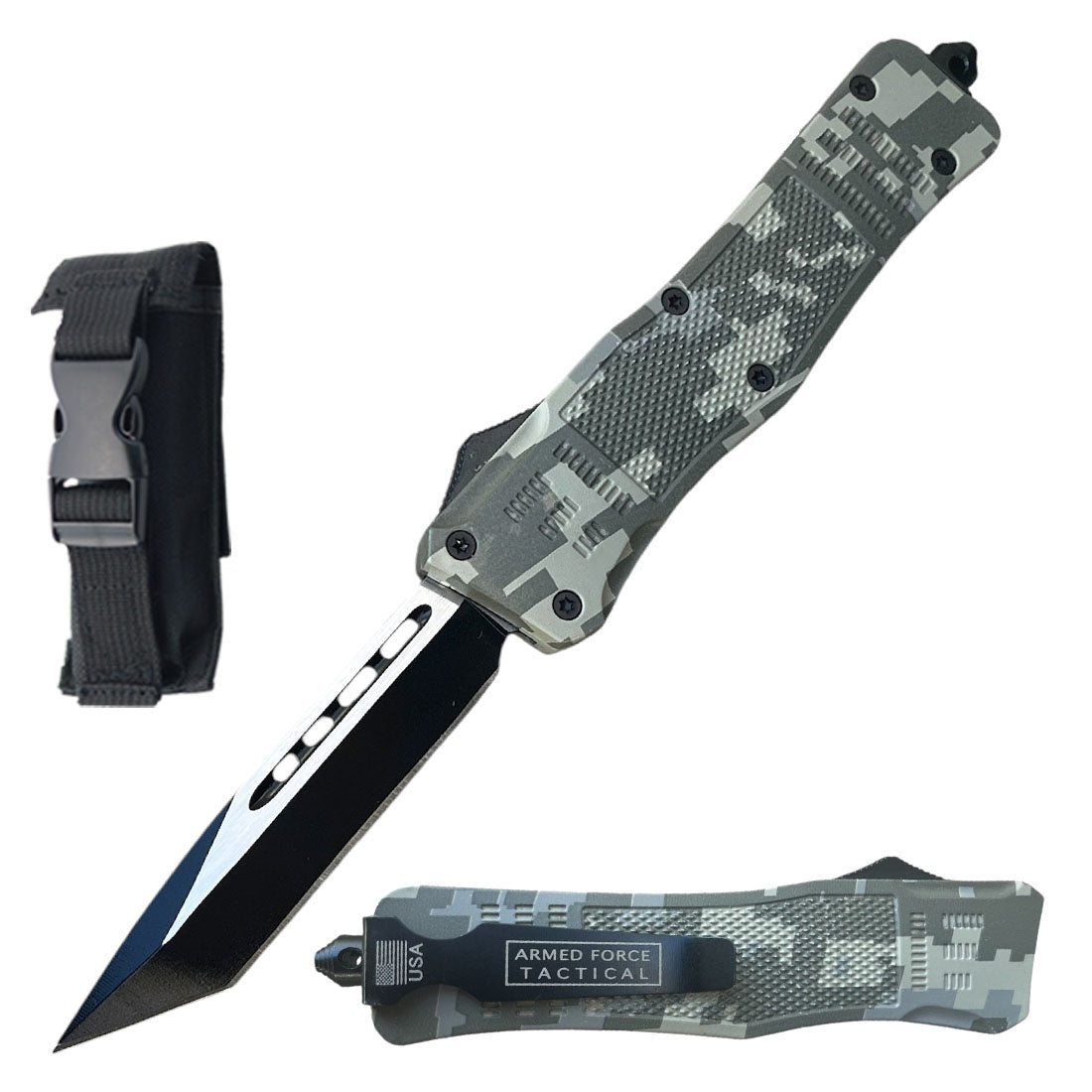 9.75" Ghost OTF Camo Tactical Automatic Tanto Blade Pocket Knife - TOPHATTER'S ARMORY DEALS Collectible Weapons - Tophatter Daily Deals