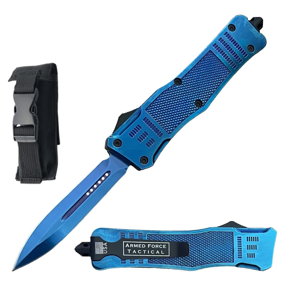 9" Blue Titanium Handle Ghost Out Of The Front Tactical Automatic OTF Knife - TOPHATTER'S ARMORY DEALS Collectible Weapons - Tophatter Daily Deals