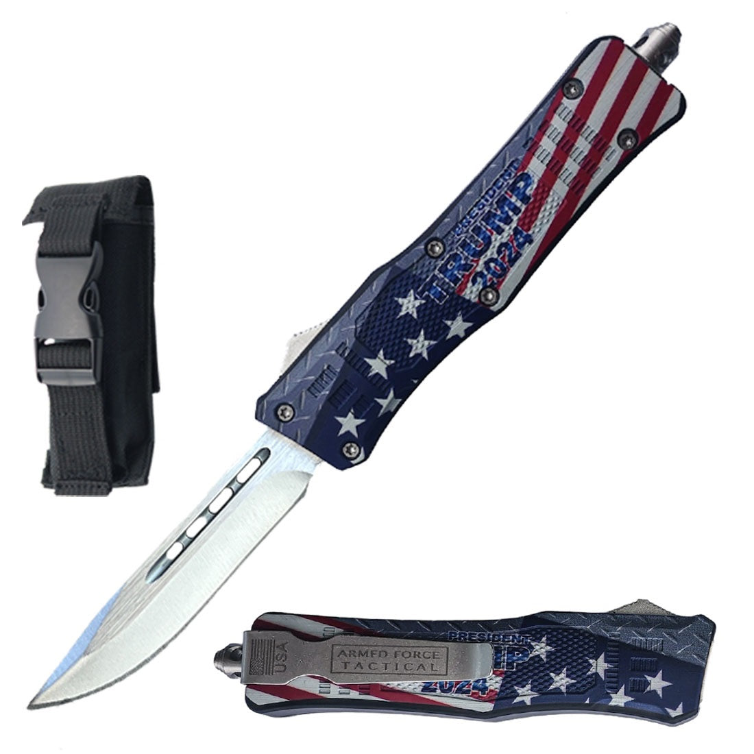 9" Trump 2024 American Flag Automatic OTF Pocket Knife - TOPHATTER'S ARMORY DEALS Collectible Weapons - Tophatter Daily Deals
