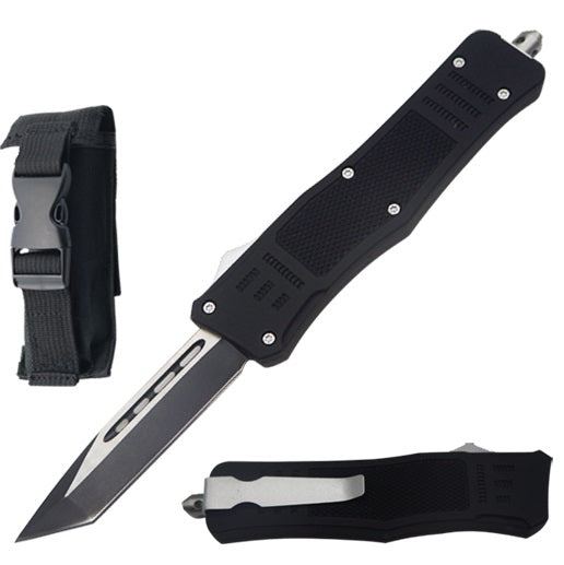 8.25" Black Tracker OTF Dual Action Automatic Tanto Pocket Knife - TOPHATTER'S ARMORY DEALS Collectible Weapons - Tophatter Daily Deals
