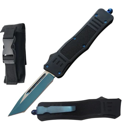8.25" Titanium Blue Tracker Out Of The Front Tactical Automatic OTF Knife - TOPHATTER'S ARMORY DEALS Collectible Weapons - Tophatter Daily Deals