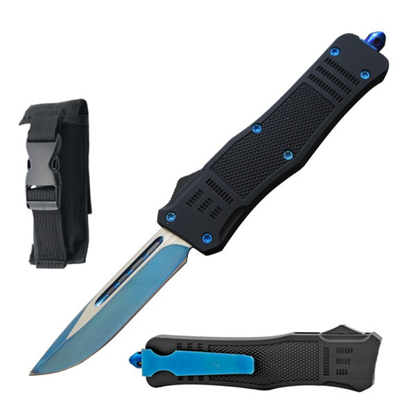 7" Blue Titanium Drop Point Blade Street Walker OTF Knife - TOPHATTER'S ARMORY DEALS Collectible Weapons - Tophatter Daily Deals