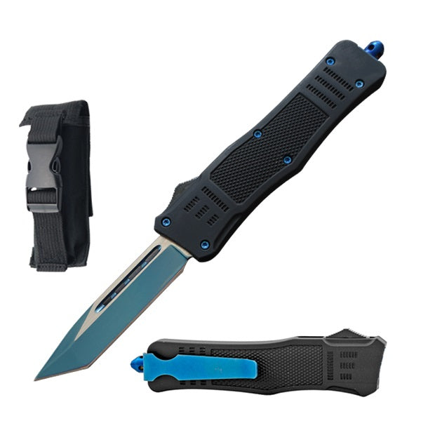 7" Blue Titanium Tanto Point Blade Street Walker OTF Knife - TOPHATTER'S ARMORY DEALS Collectible Weapons - Tophatter Daily Deals