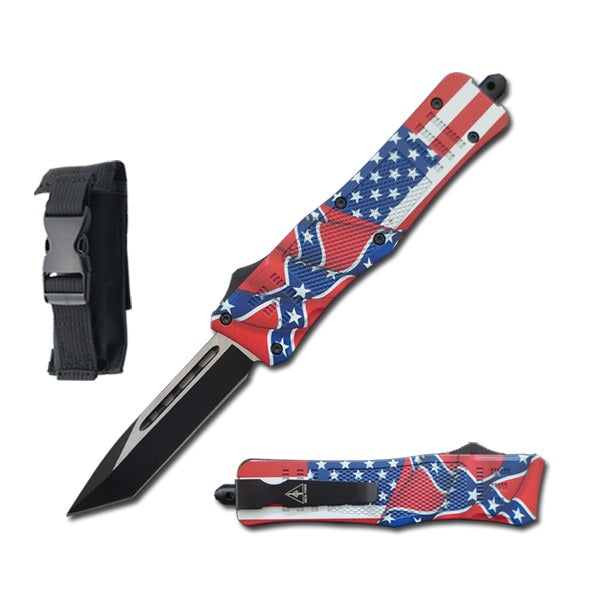 7" US Confederate Flag Tanto Point Blade Street Walker OTF Knife - TOPHATTER'S ARMORY DEALS Collectible Weapons - Tophatter Daily Deals