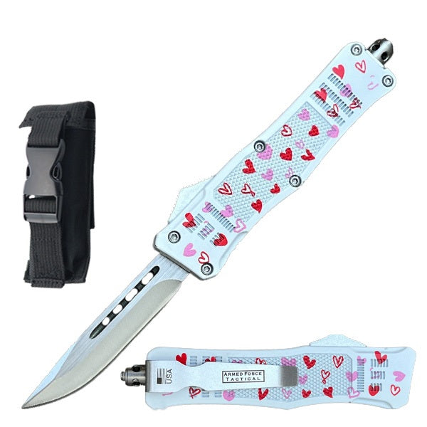 6.75" White Love Warrior Out The Front OTF Automatic Knife - TOPHATTER'S ARMORY DEALS Collectible Weapons - Tophatter Daily Deals