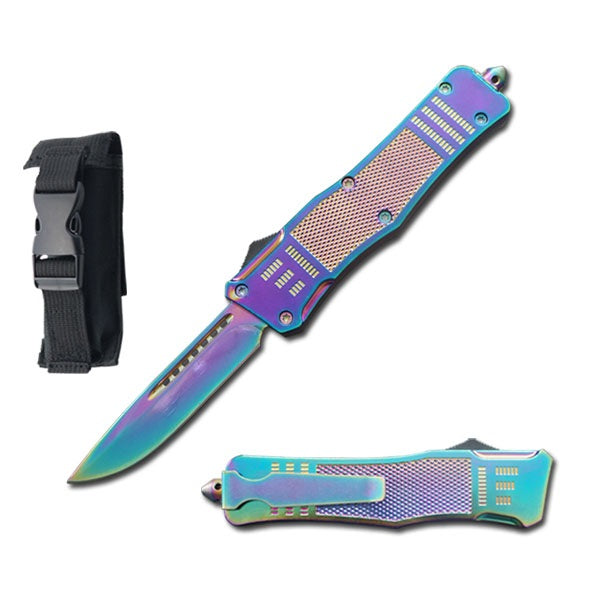7" Rainbow Drop Point Blade Street Walker OTF Knife - TOPHATTER'S ARMORY DEALS Collectible Weapons - Tophatter Daily Deals