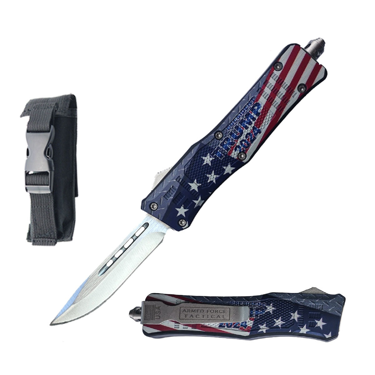 7" Trump 2024 US Flag Drop Point Blade OTF Knife - TOPHATTER'S ARMORY DEALS Collectible Weapons - Tophatter Daily Deals