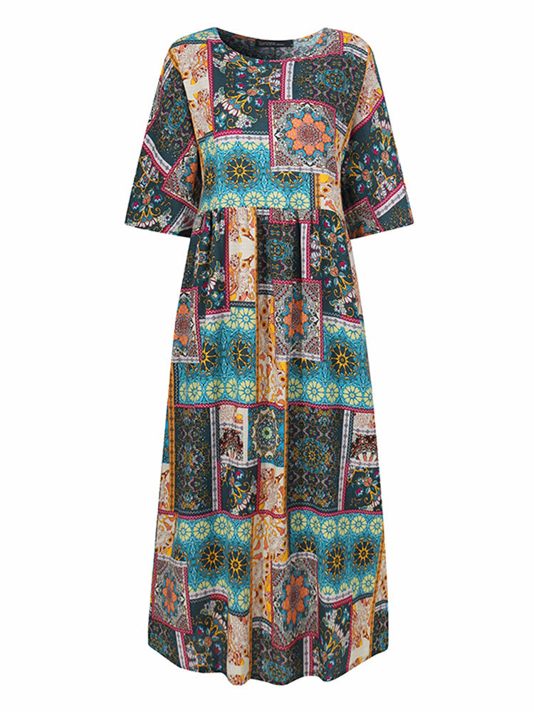 Colorful Maxi Dress O-neck Floral Dress For Women Maxi Dresses - Tophatter Daily Deals