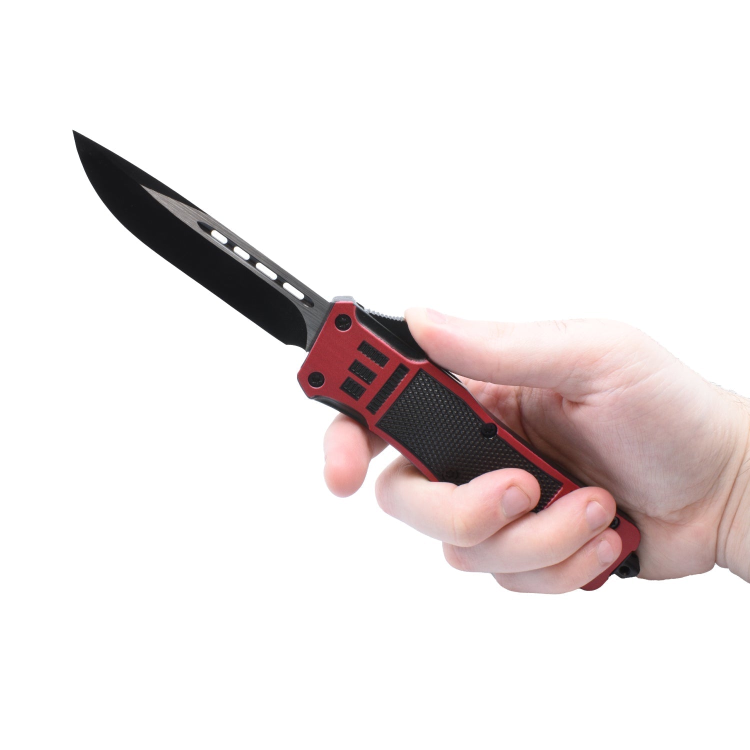 Automatic OTF Knife w/ Belt Clip - Red & Black Knife - Tophatter Daily Deals