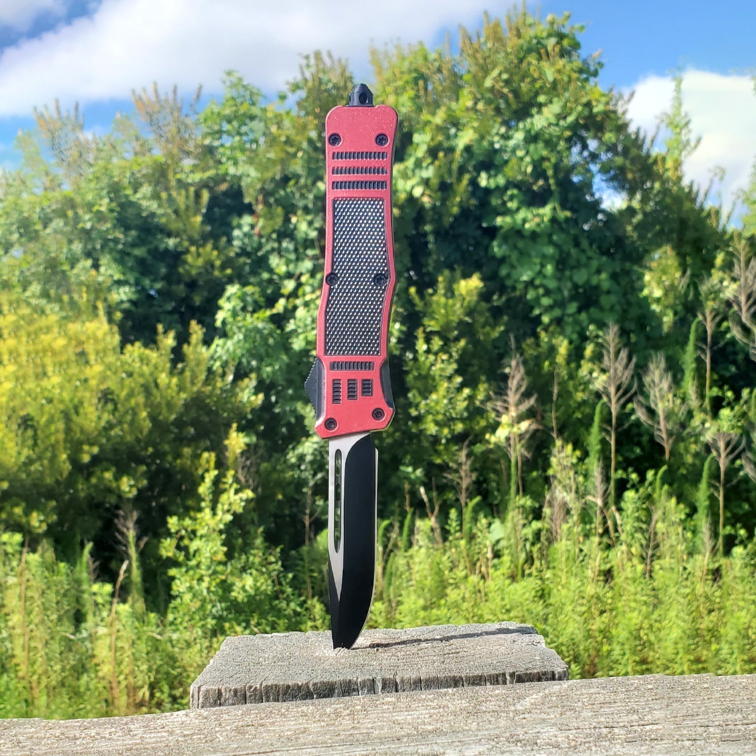 Automatic OTF Knife w/ Belt Clip - Red & Black Knife - Tophatter Daily Deals