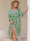 Plus Size Floral V-Neck Balloon Sleeve Midi Dress Casual Dresses - Tophatter Daily Deals