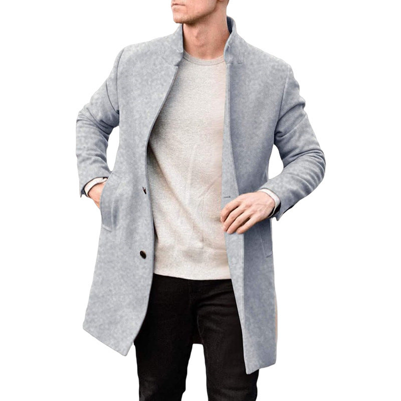 Warm Timeless Men's Wool Coat - Stand Collar, Mid Thigh Gray 3D Changing Face Moving Picture Frame - Tophatter Daily Deals
