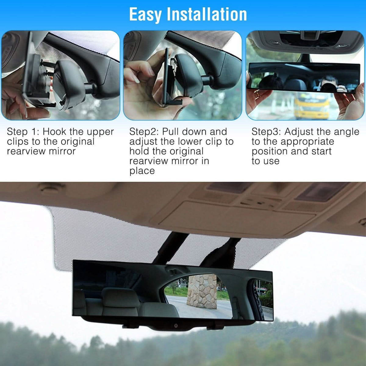 11.4-Inch Interior Clip-On Curve Car Rearview Mirror Automotive - Tophatter Daily Deals