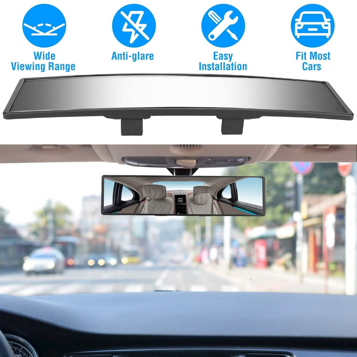 11.4-Inch Interior Clip-On Curve Car Rearview Mirror Automotive - Tophatter Daily Deals