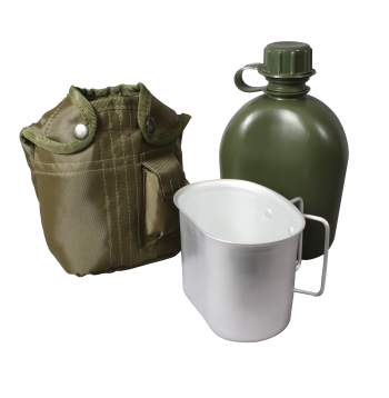 Rothco 3 Piece Canteen Kit With Cover & Aluminum Cup GREEN - Tophatter Daily Deals