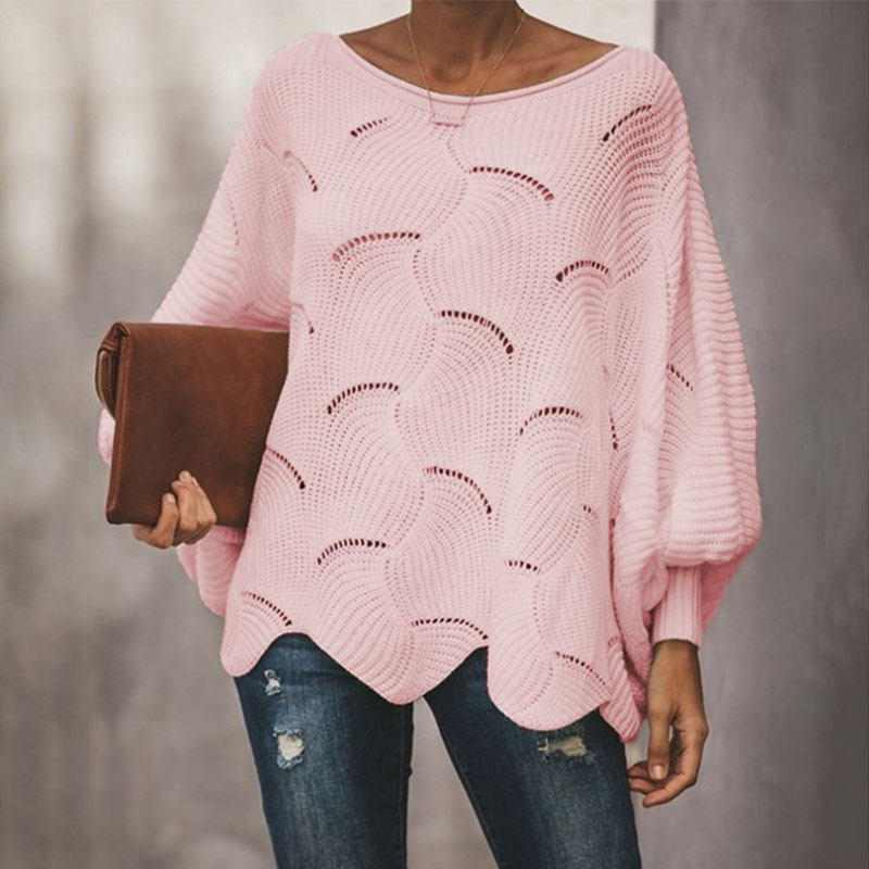 Oversized Women’s Knit Sweater - Loose Crochet, Cotton Pink - Tophatter Daily Deals