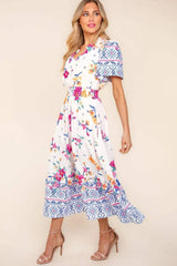 Haptics Printed Notched Short Sleeve Tiered Dress Casual Dresses - Tophatter Daily Deals