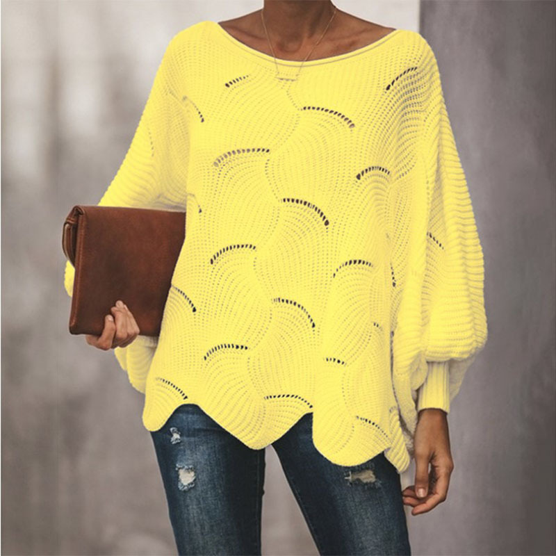 Oversized Women’s Knit Sweater - Loose Crochet, Cotton Yellow - Tophatter Daily Deals