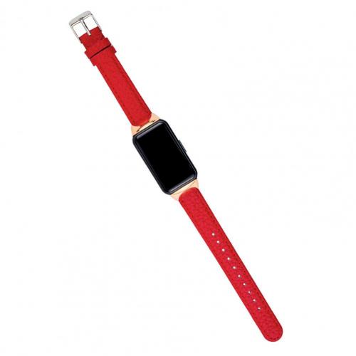 Bracelet Leather Strap With Lychee Pattern Red 0 - Tophatter Daily Deals