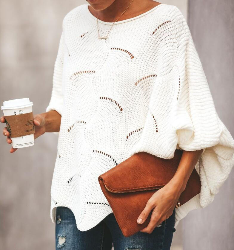 Oversized Women’s Knit Sweater - Loose Crochet, Cotton White - Tophatter Daily Deals