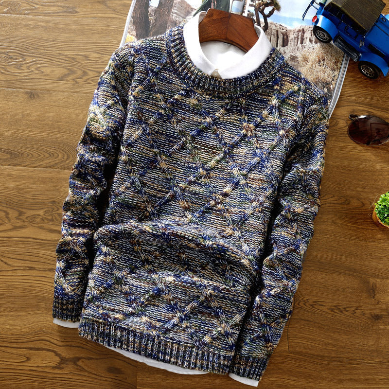 Soft Textured Men’s Sweater - Crewneck Knit, Cotton Casual Blue - Tophatter Daily Deals