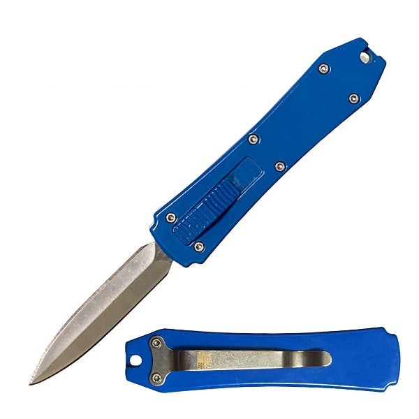 5.25" Blue Sniper Micro OTF Out The Front Automatic Knife - Tophatter's Guns'N'Weapons Store Collectible Weapons - Tophatter Daily Deals