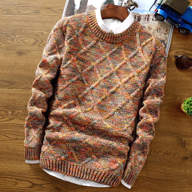 Soft Textured Men’s Sweater - Crewneck Knit, Cotton Casual Orange - Tophatter Daily Deals