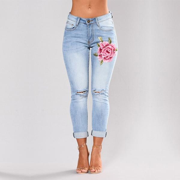 Black jeans with embroidered feet Light blue 0 - Tophatter Daily Deals